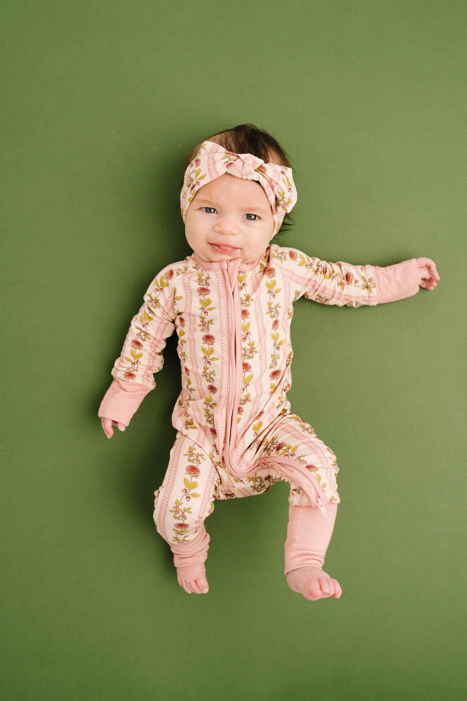 Baby Bamboo Sleeper: Vintage Floral Stripe