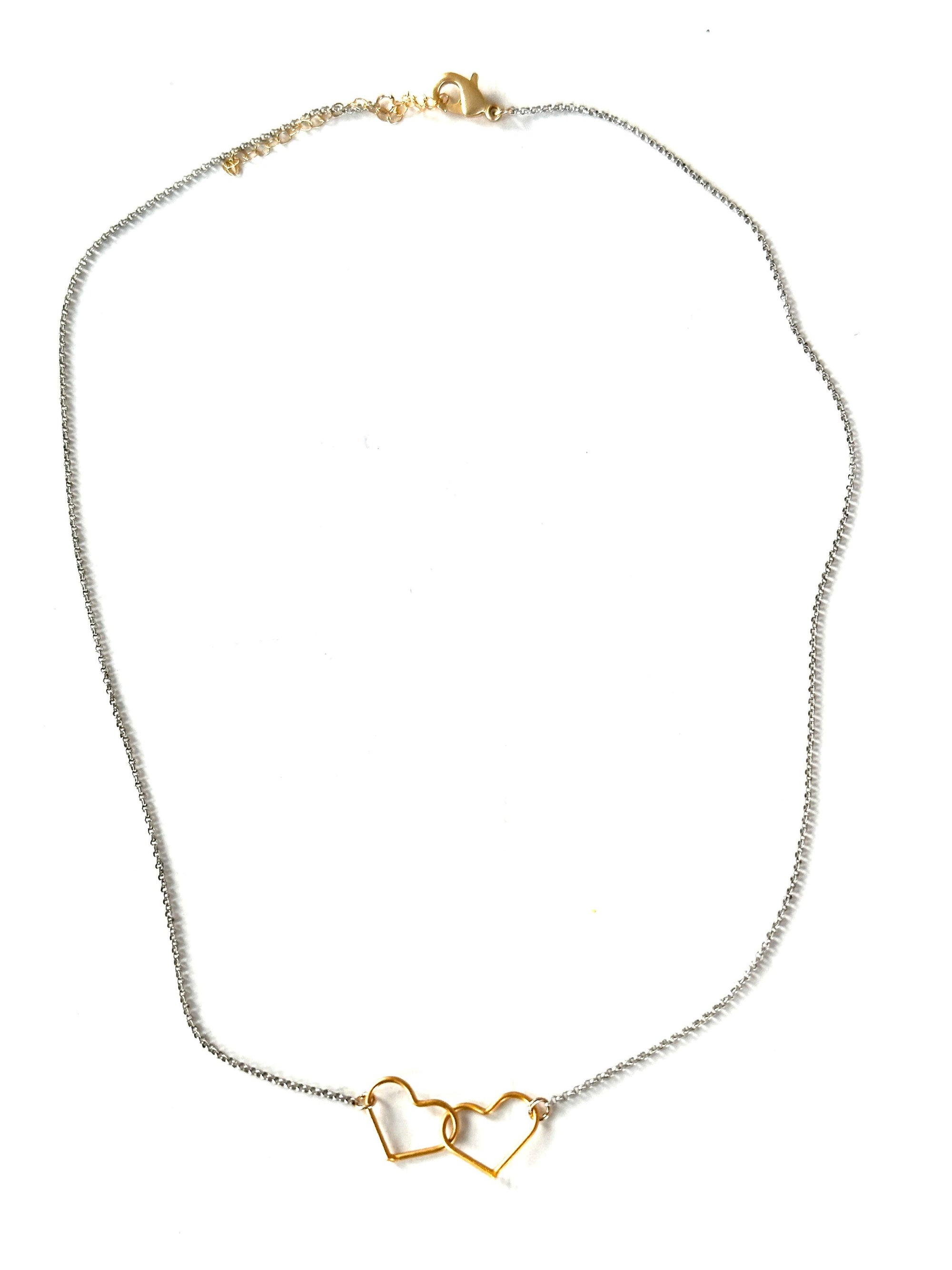Mix Metal Double Heart Necklace