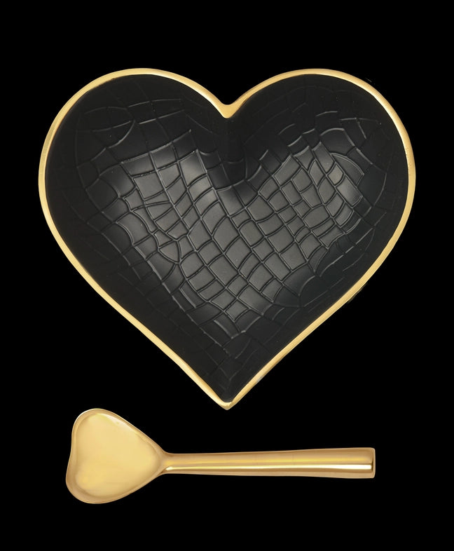 Gold & Black Croco Heart Dish