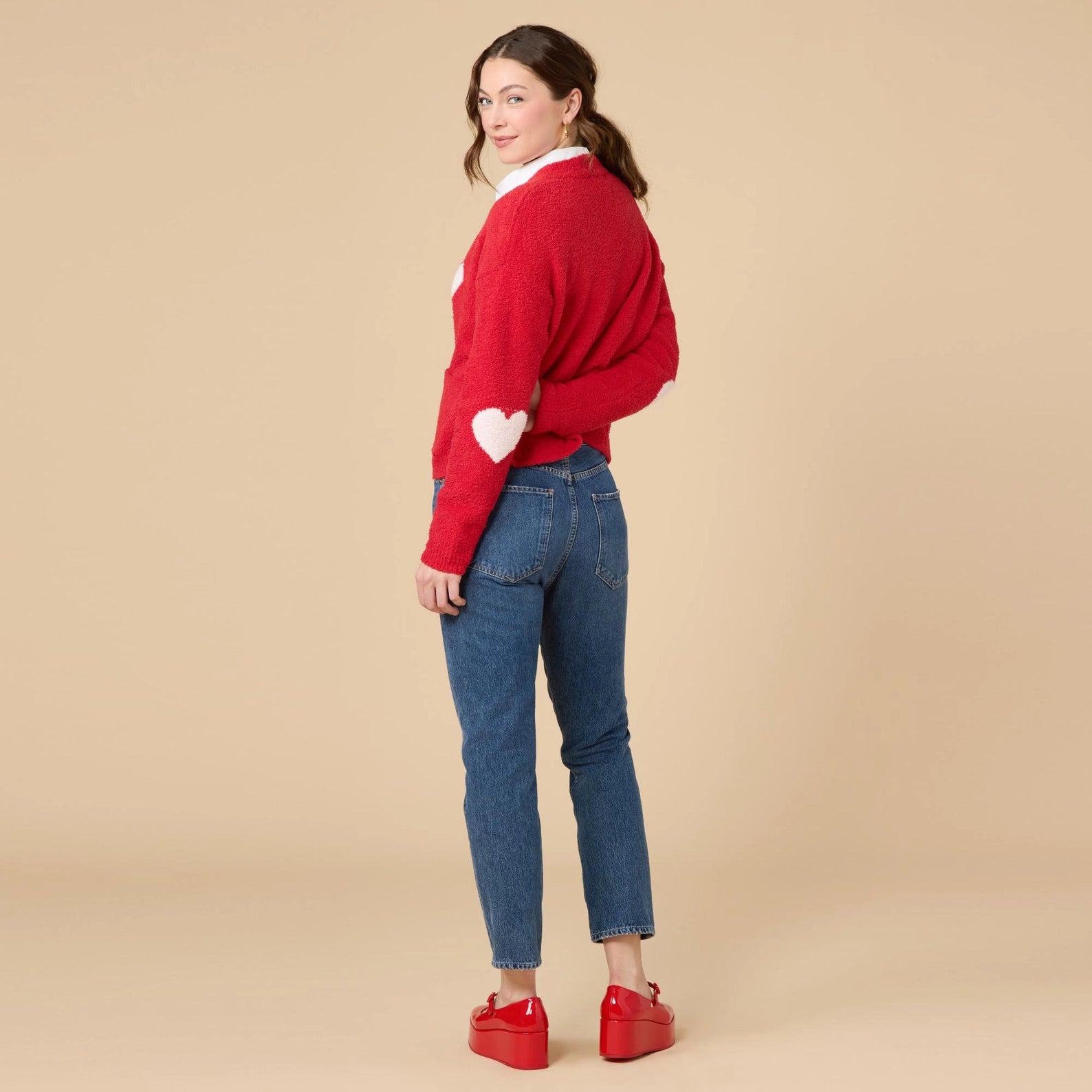Marshmallow Crop Cardigan with Hearts