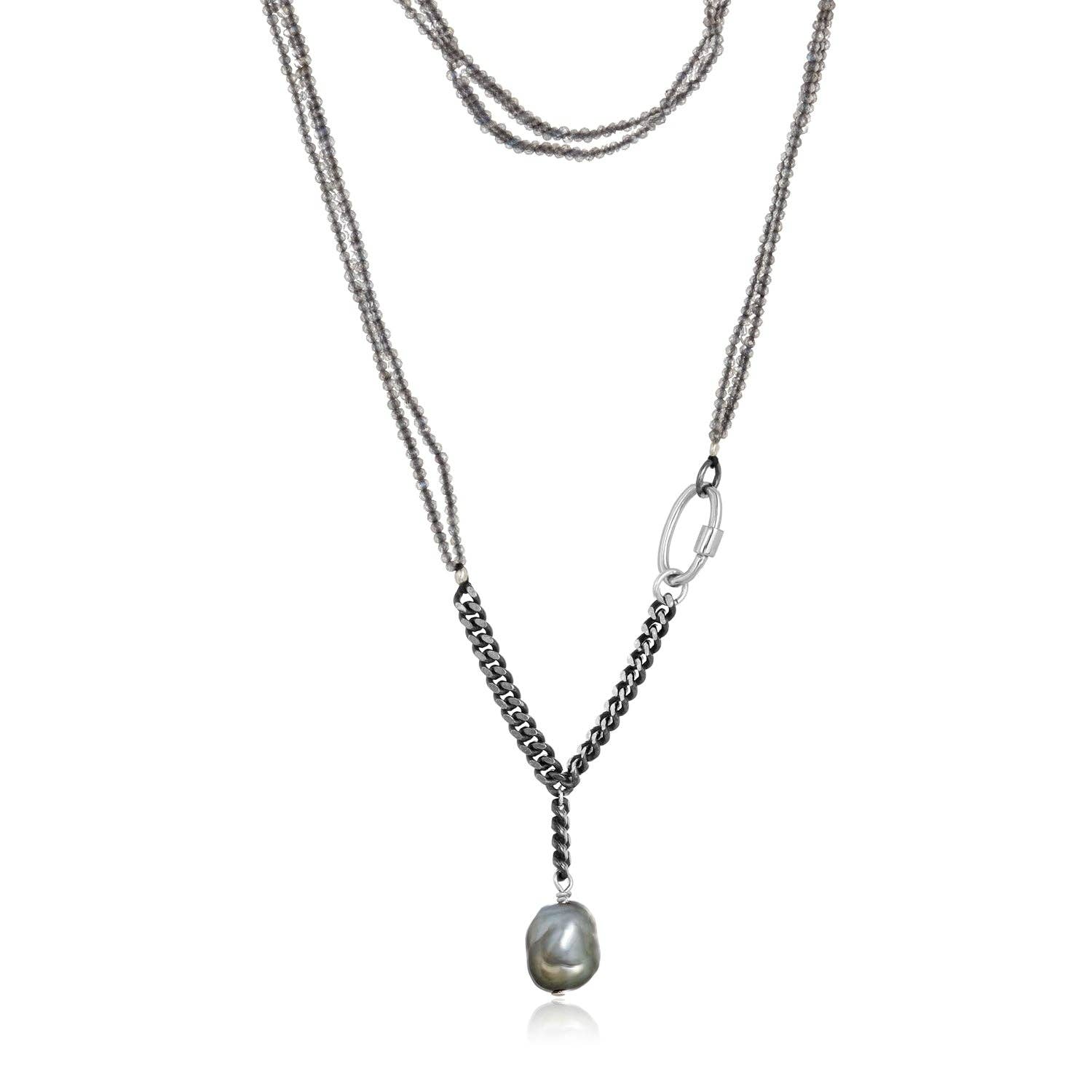Labradorite Pearl Drop Necklace