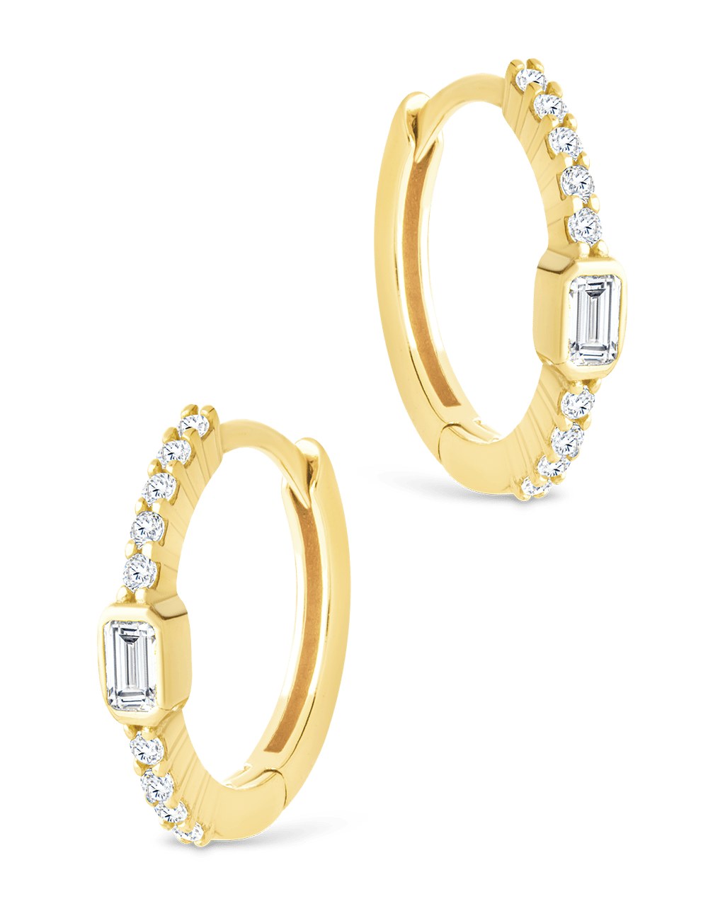 Emerald Cut Bezel Set Huggie Hoop Earrings