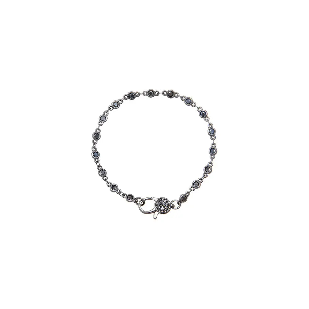 Black Rhodium Cz Bezel Pave Clasp Bracelet