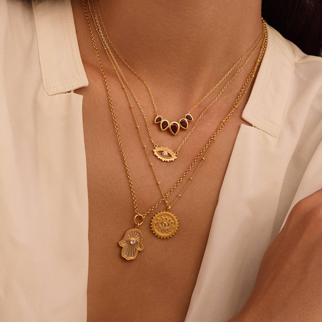 Ignite Intuition White Topaz Evil Eye Necklace