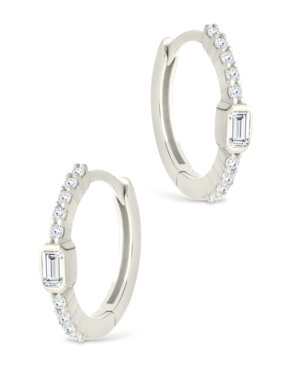 Emerald Cut Bezel Set Huggie Hoop Earrings
