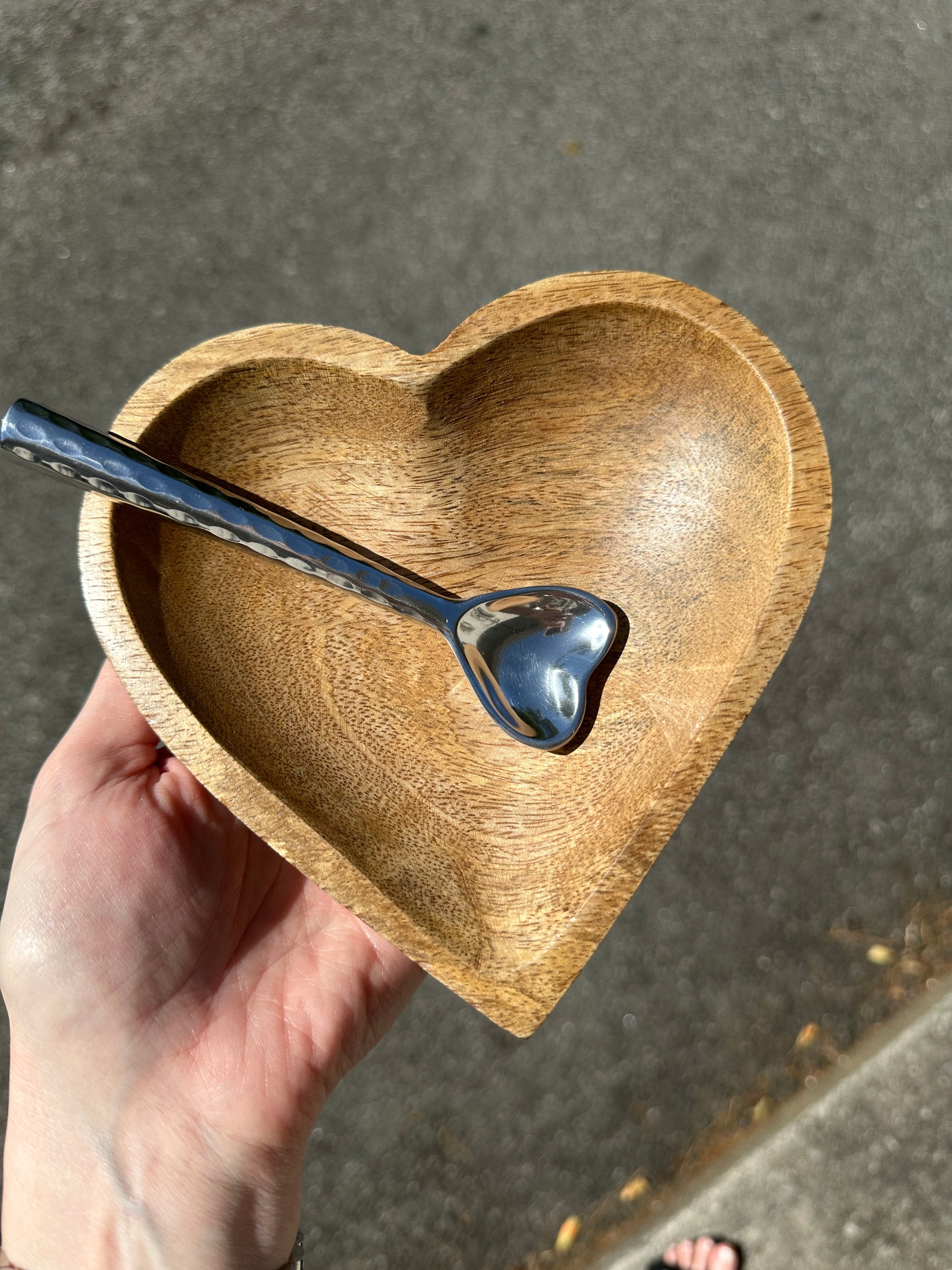 Wooden Heart Bowl with Hammered Heart Spoon
