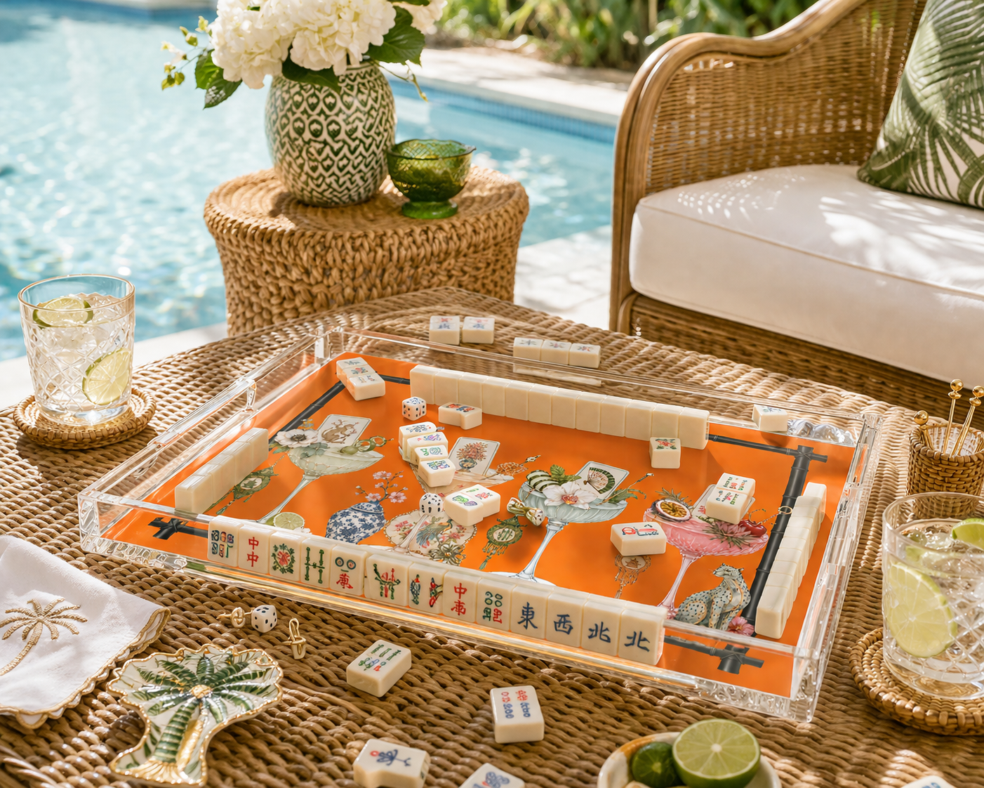 Acrylic Vanity Tray, Mahjong Tiles & Tinis