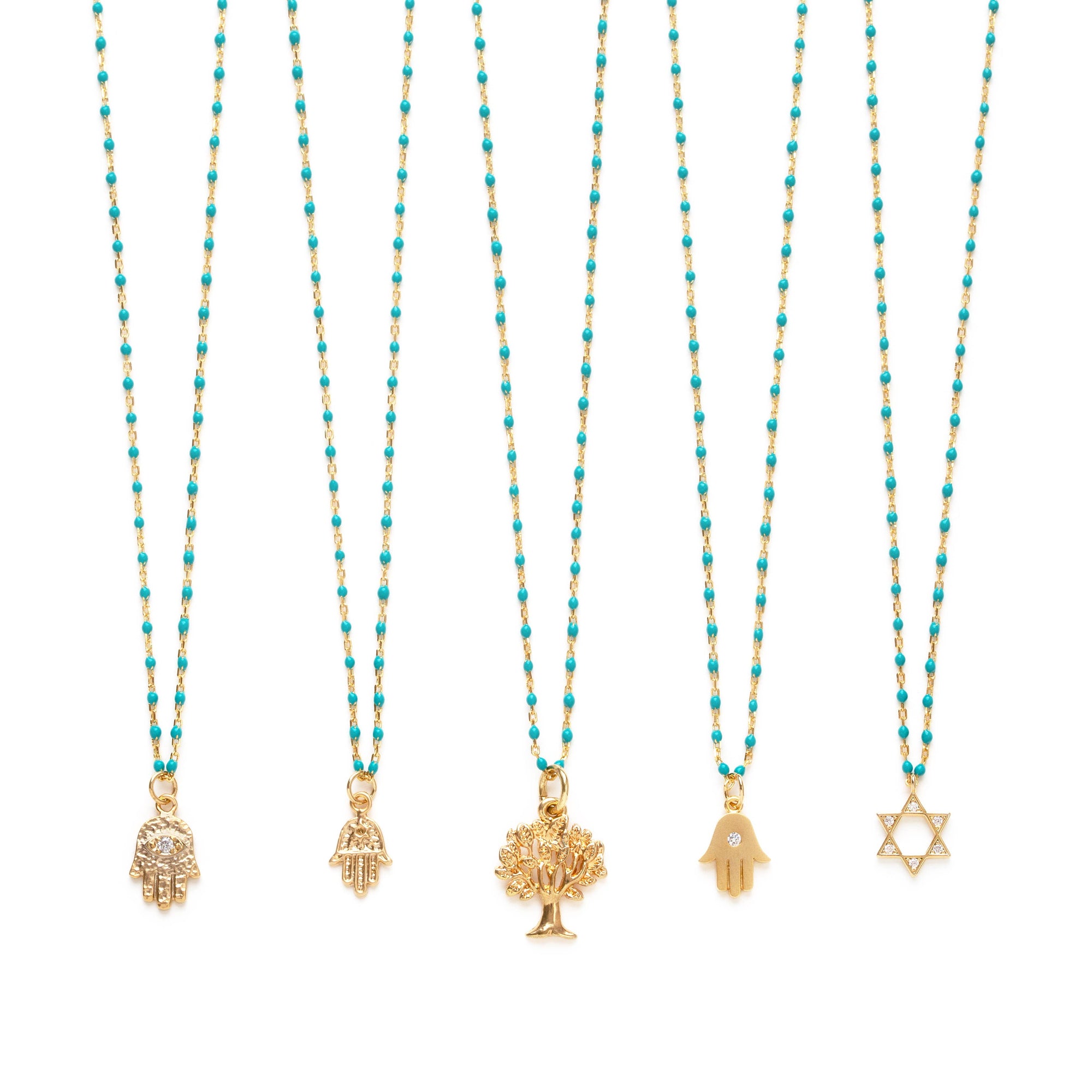 Enamel Beaded Judaica Charm Necklace