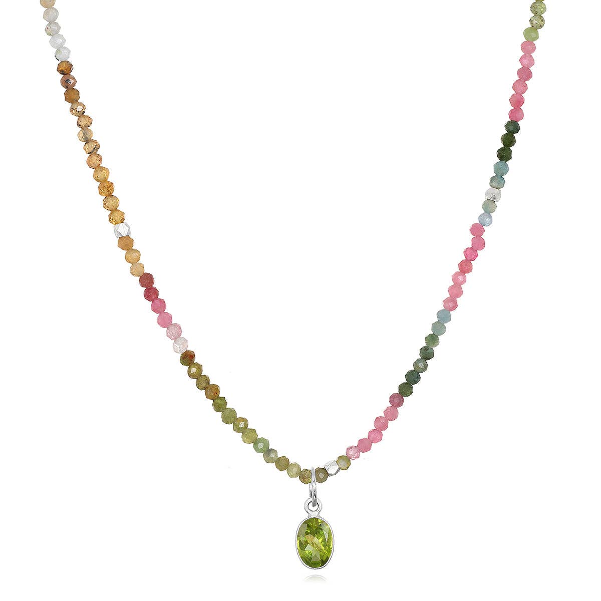 Watermelon Tourmaline & Peridot Charm Necklace