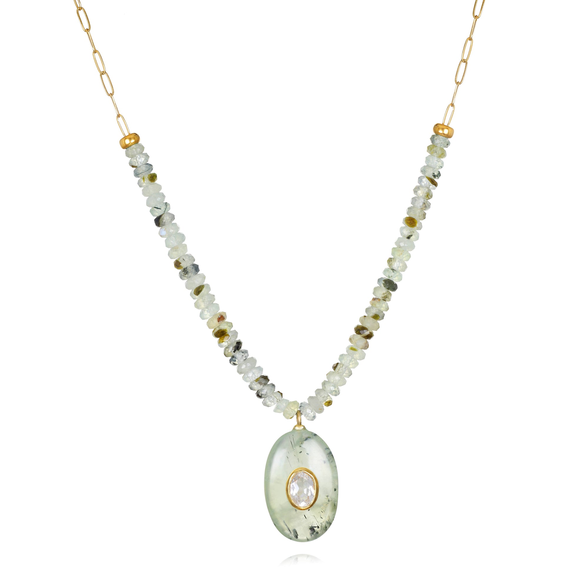 Prehnite & Topaz Oval Paperclip Necklace