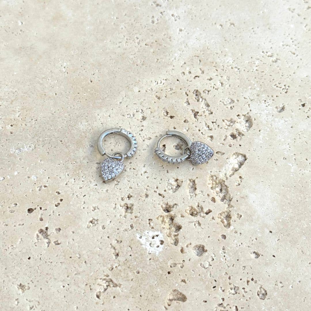 CZ Heart Huggie Earrings