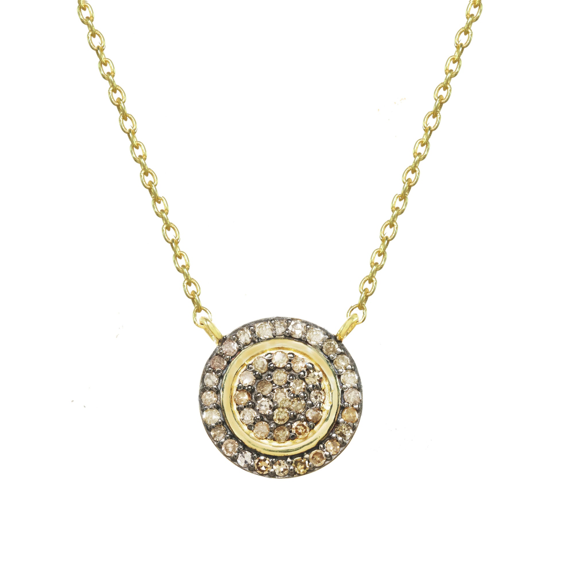 Petite Champagne Diamond Disc Necklace