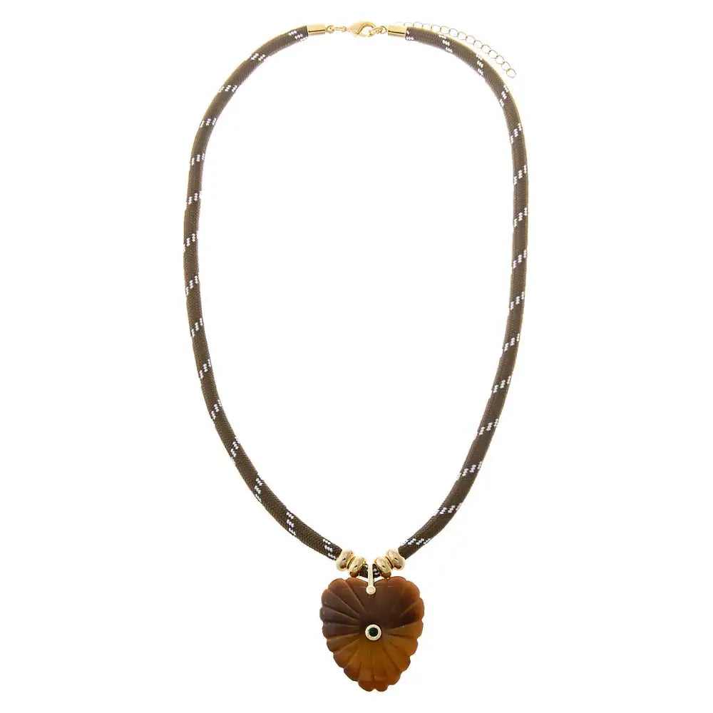Tiger Eye Heart Stone Rope Necklace