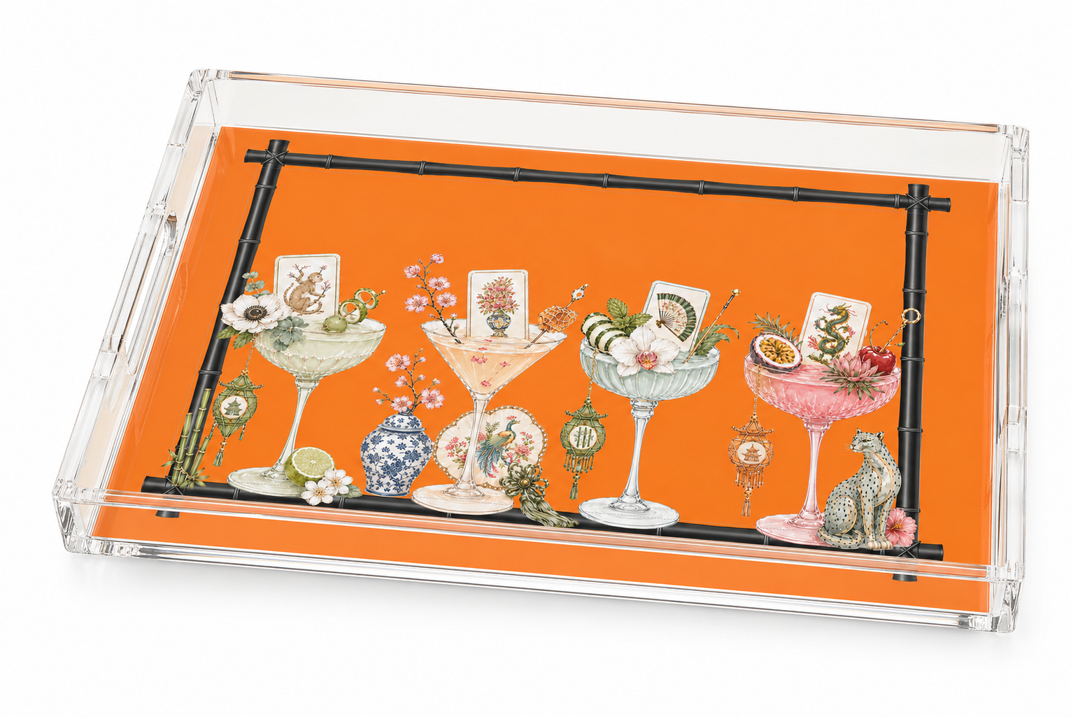 Acrylic Vanity Tray, Mahjong Tiles & Tinis