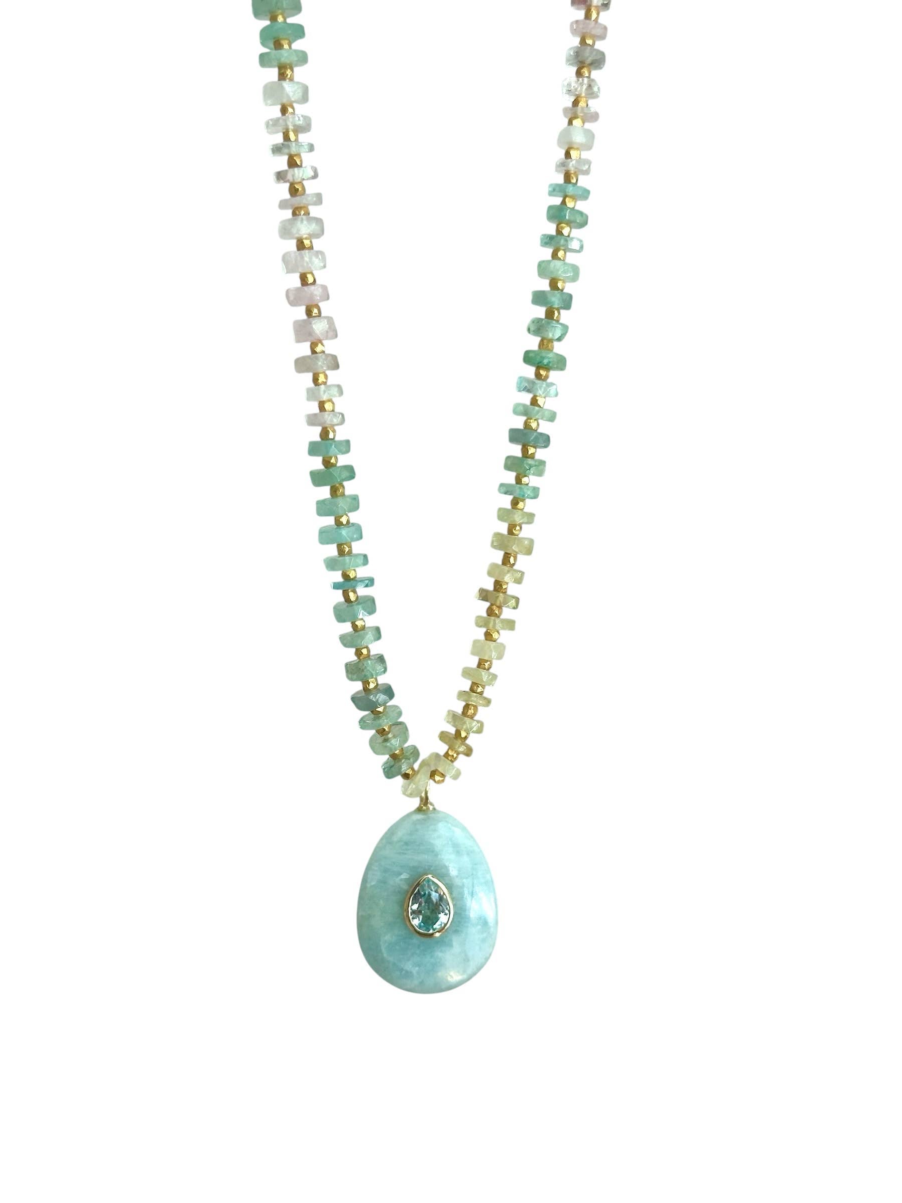 Heishi Sparkle Pendant Necklace Aquamarine