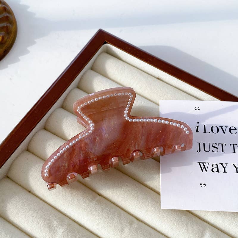 Pearl-Edged Marble Claw Clip