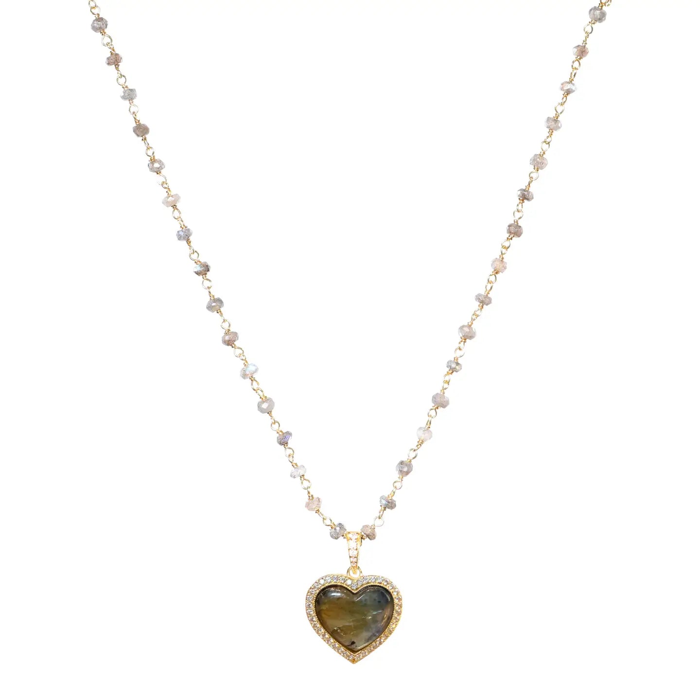 Labradorite Pave Heart Necklace