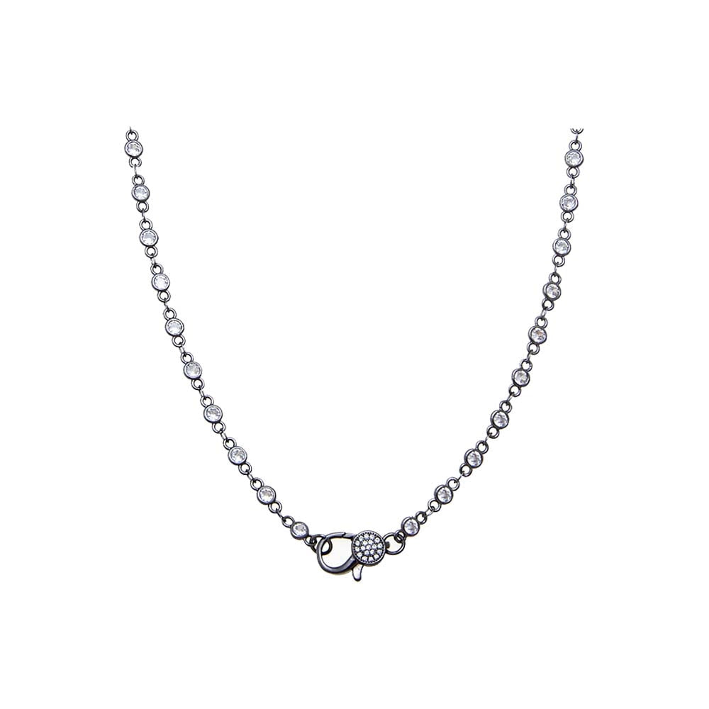 Gunmetal Bezel CZ Clasp Necklace