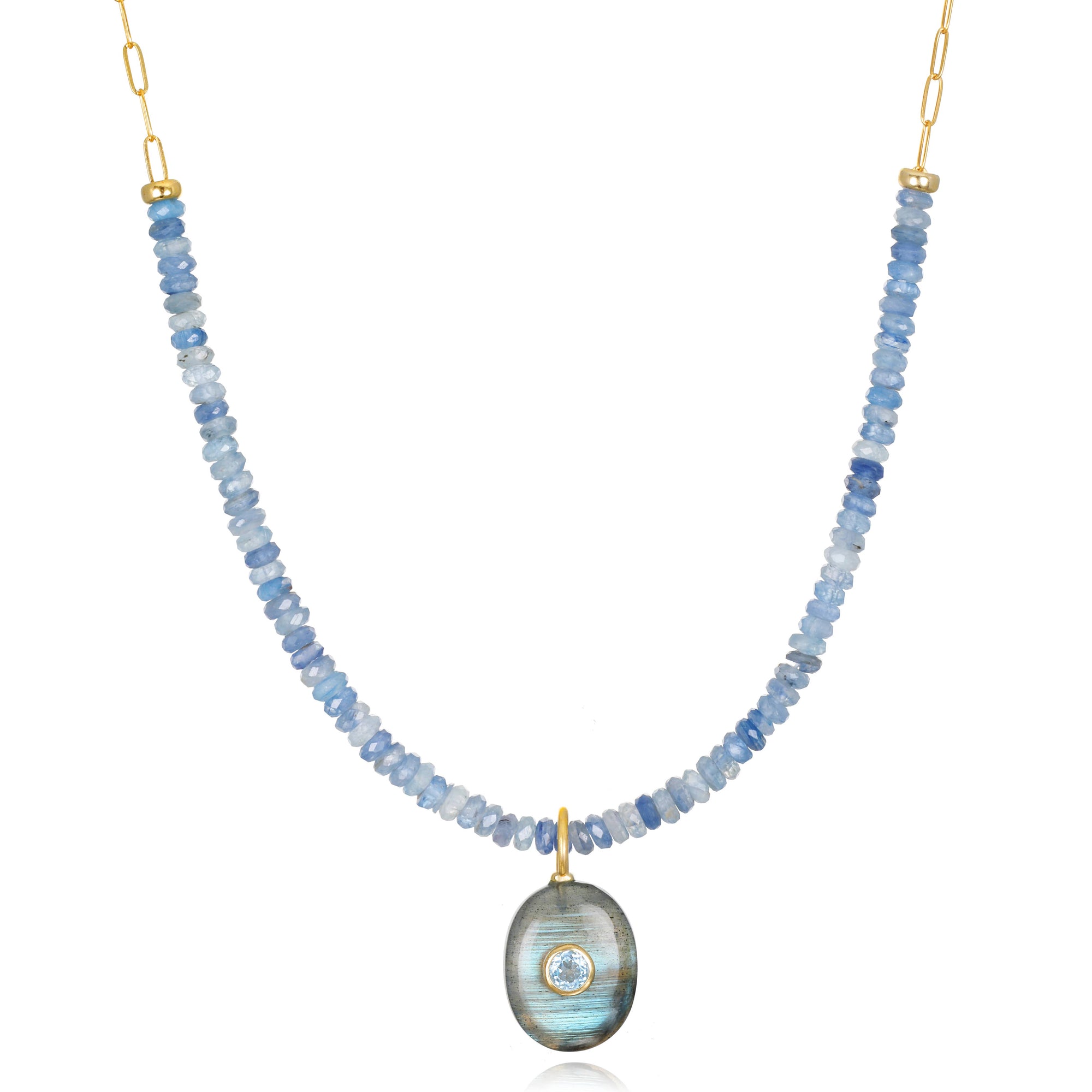 Kyanite, Labradorite & Topaz Beaded Paperclip Necklace