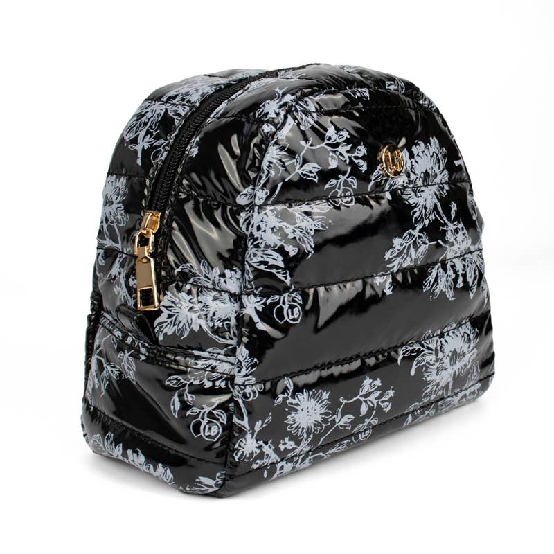 Puffer Cosmetic Bag - Black Floral