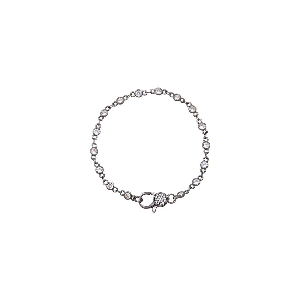 Black Rhodium Cz Bezel Pave Clasp Bracelet