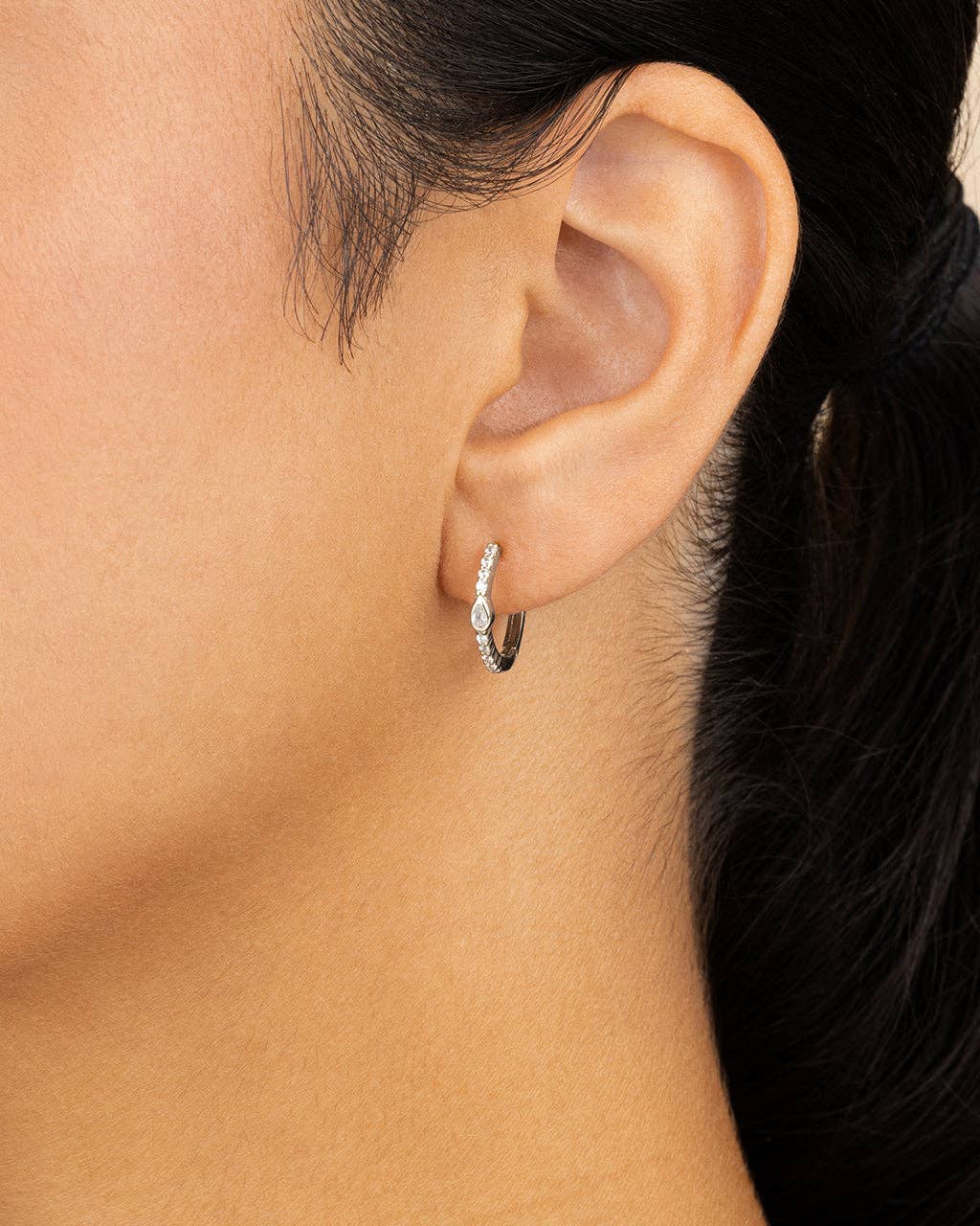 Pear Cut Bezel Set Huggies