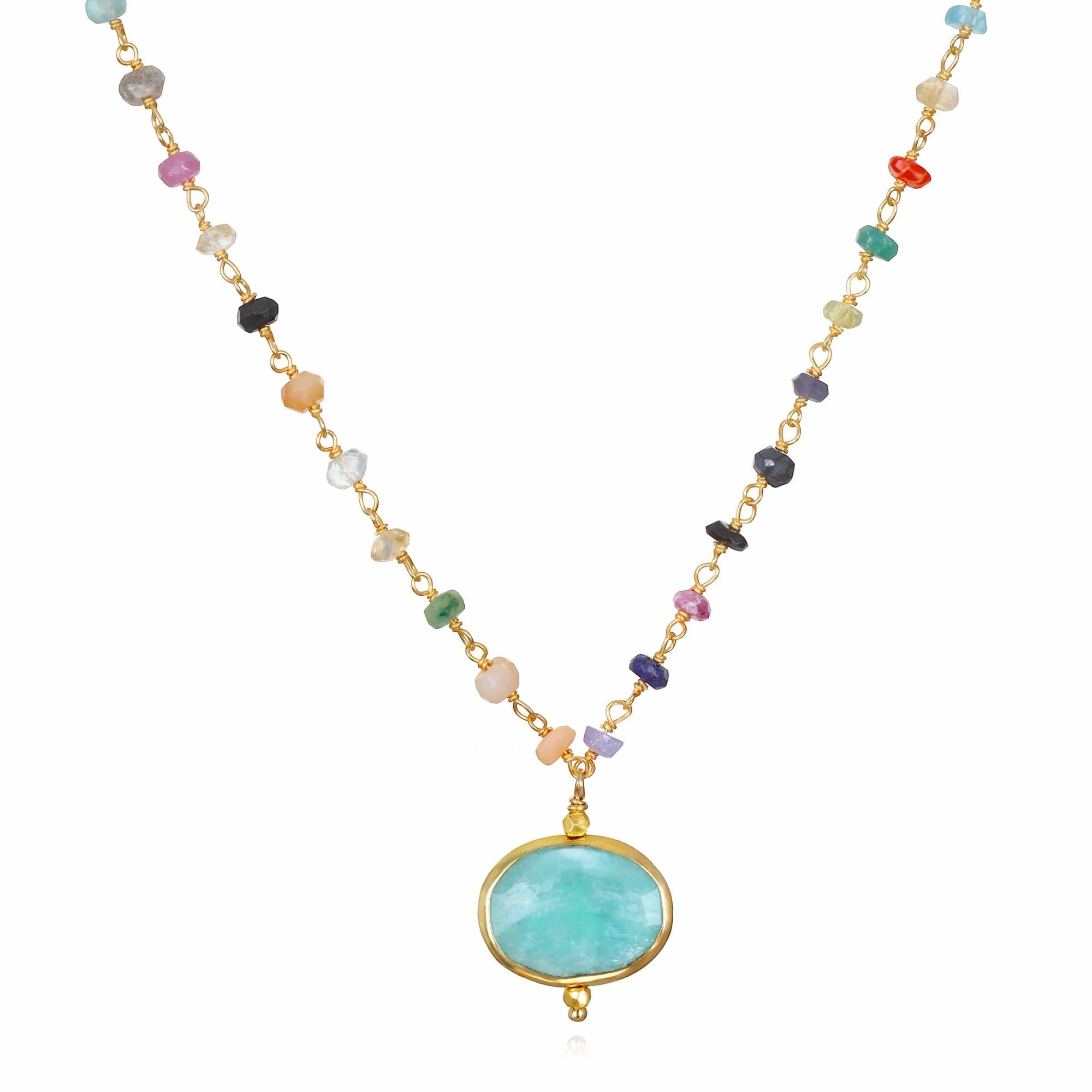 Amazonite Bezel Charm Rainbow Necklace