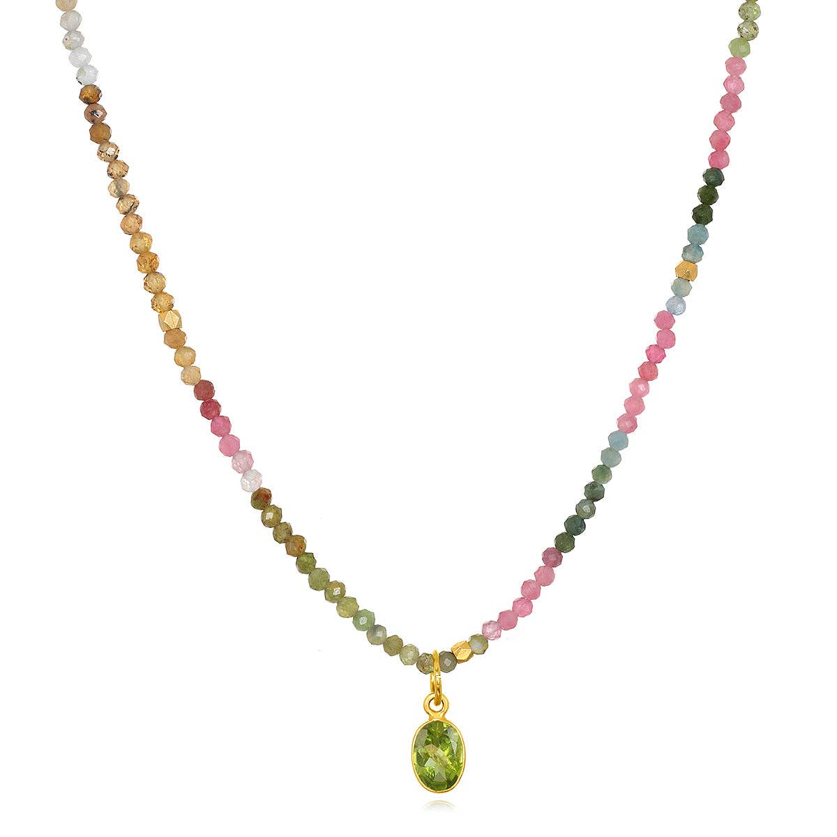 Watermelon Tourmaline & Peridot Charm Necklace