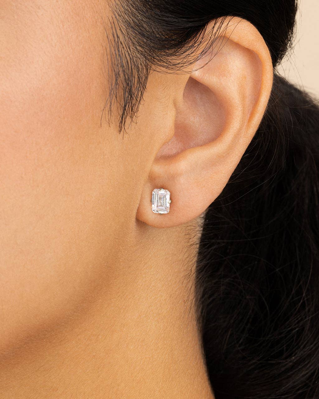Emerald Cut Prong Set Studs