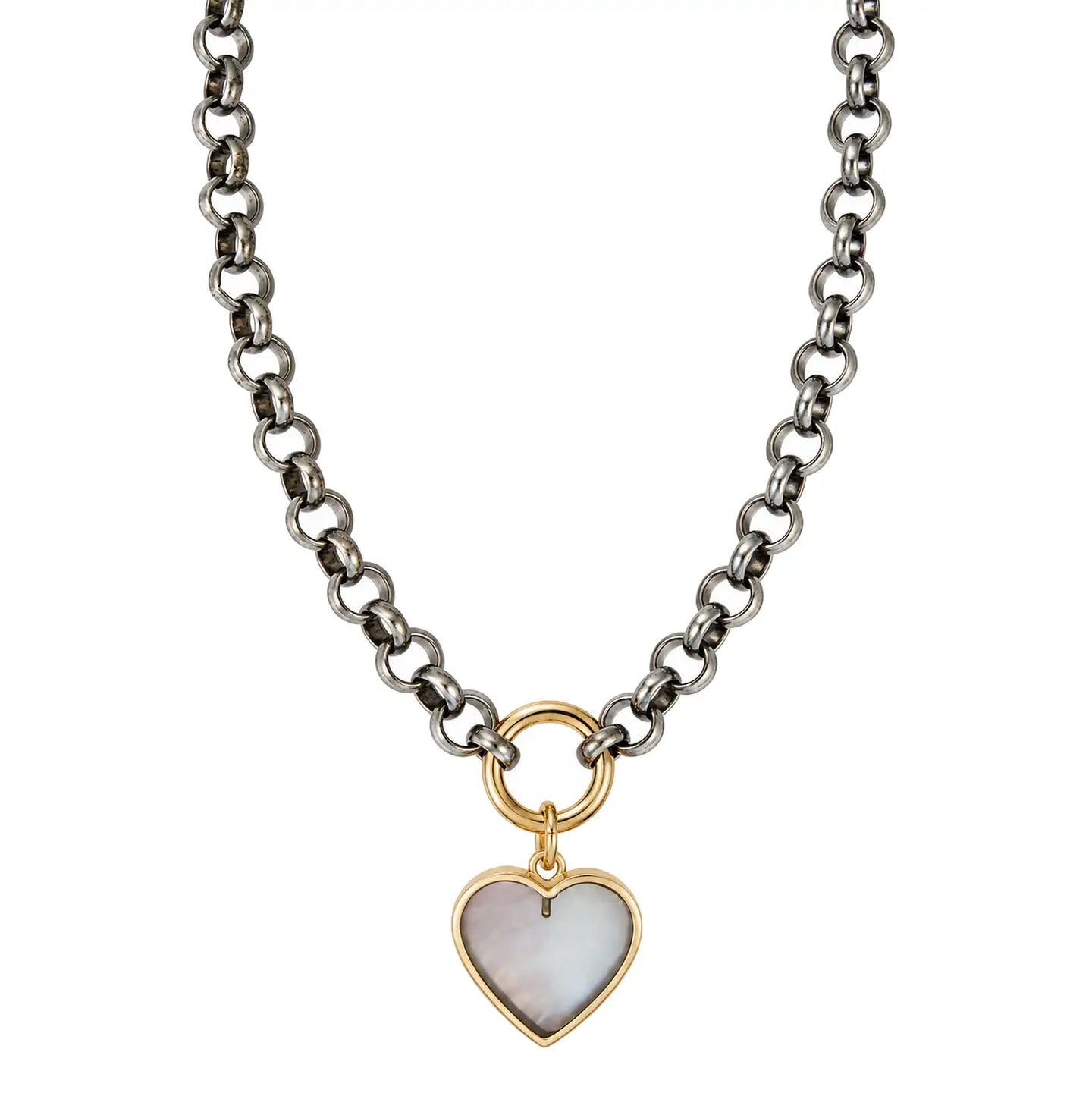 Mother of Pearl Heart Pendant On Oxidized Silver Chain