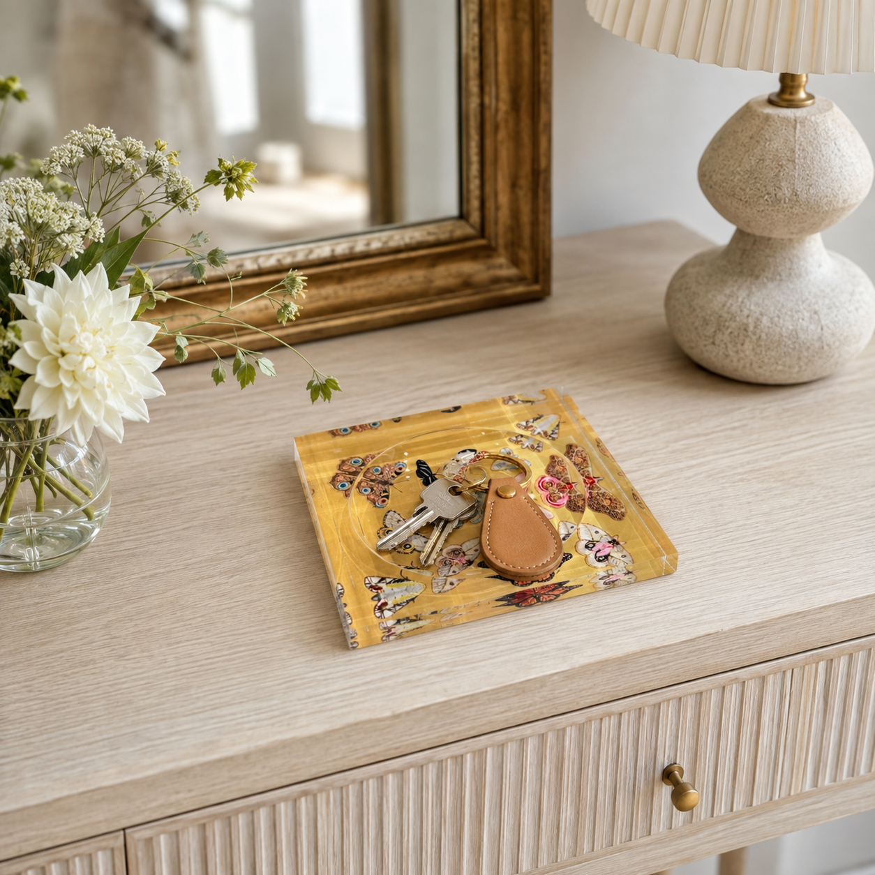 Catchall Lucite Bowl  - Gold Butterflies