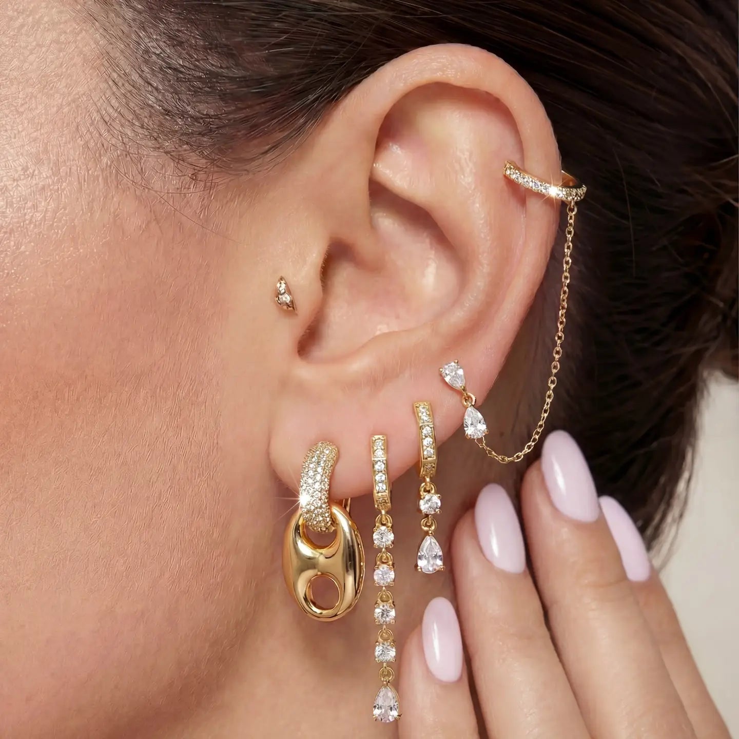 Pear Cz Drop Tennis Huggie Earring