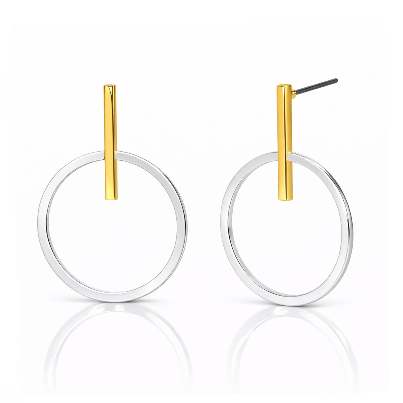 Two Tone Open Circle Drop Earring
