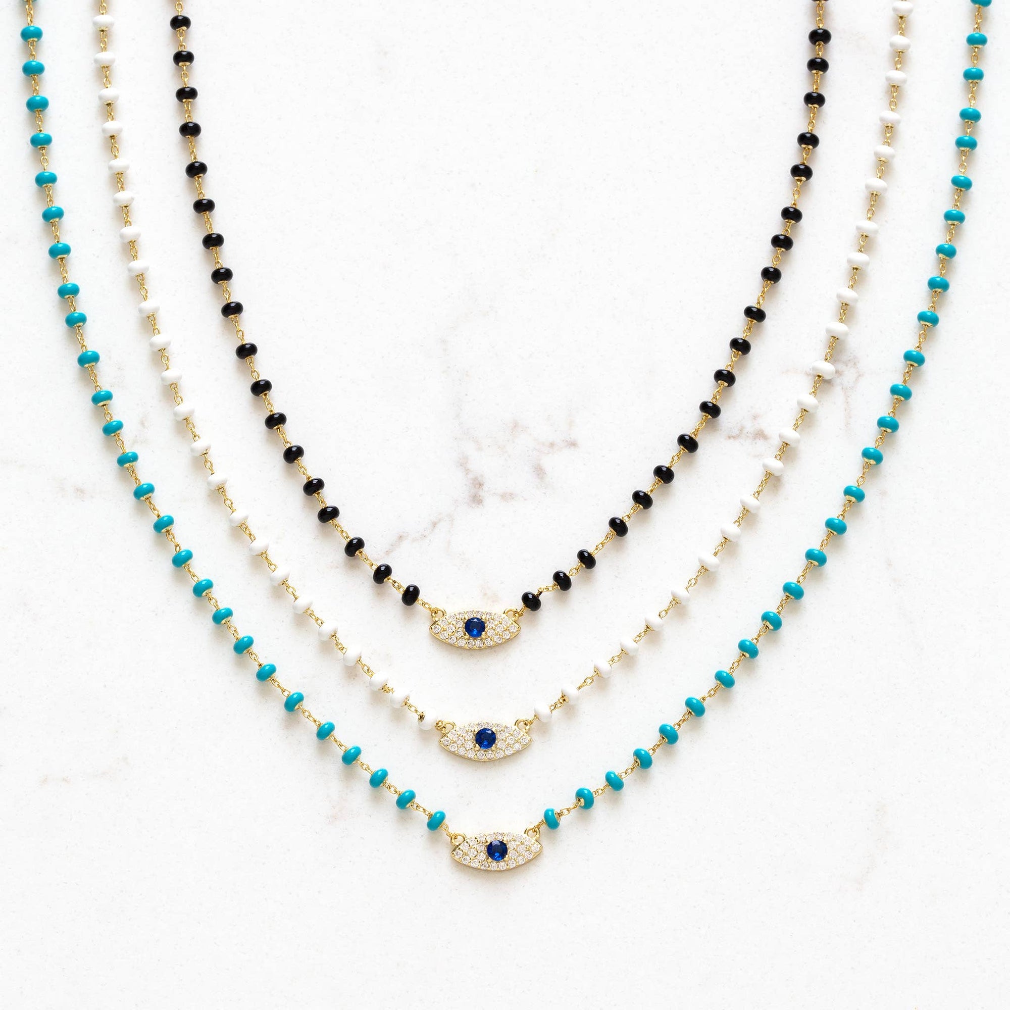 Enamel Beaded CZ Evil Eye Necklace