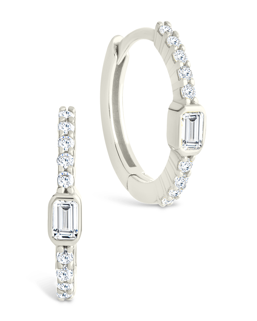 Emerald Cut Bezel Set Huggie Hoop Earrings