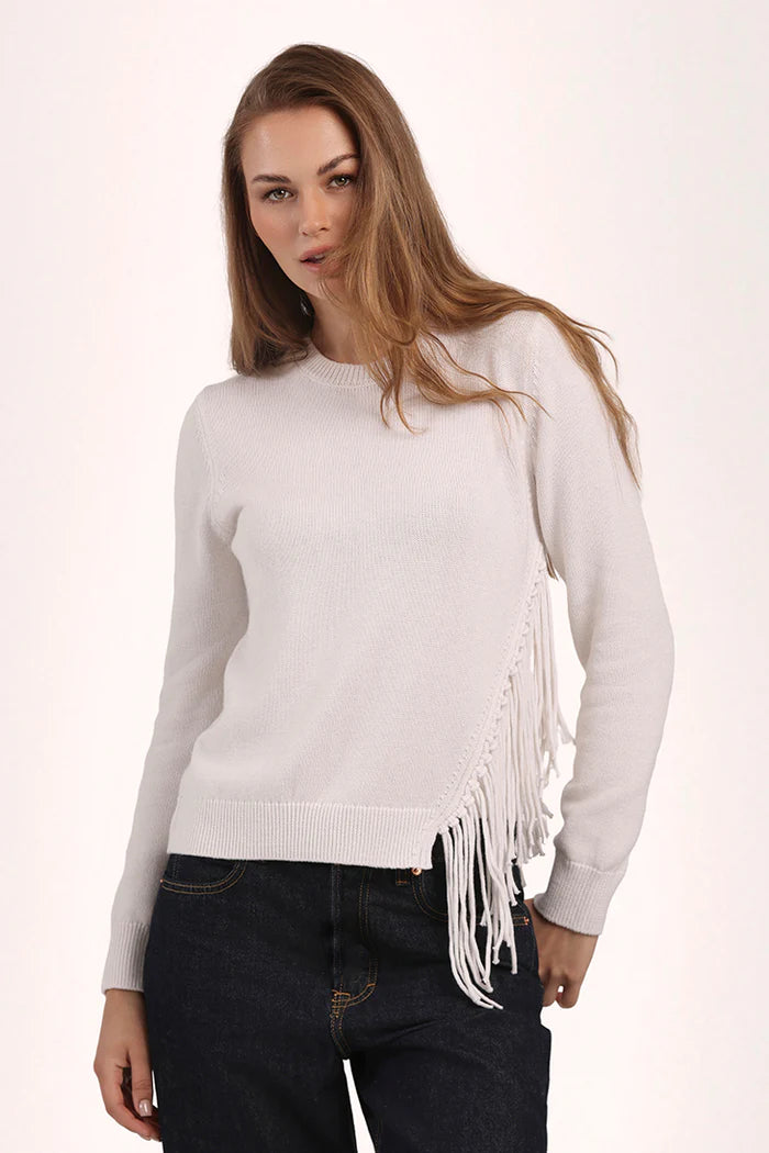 Fringe Trim Crew Neck Pullover