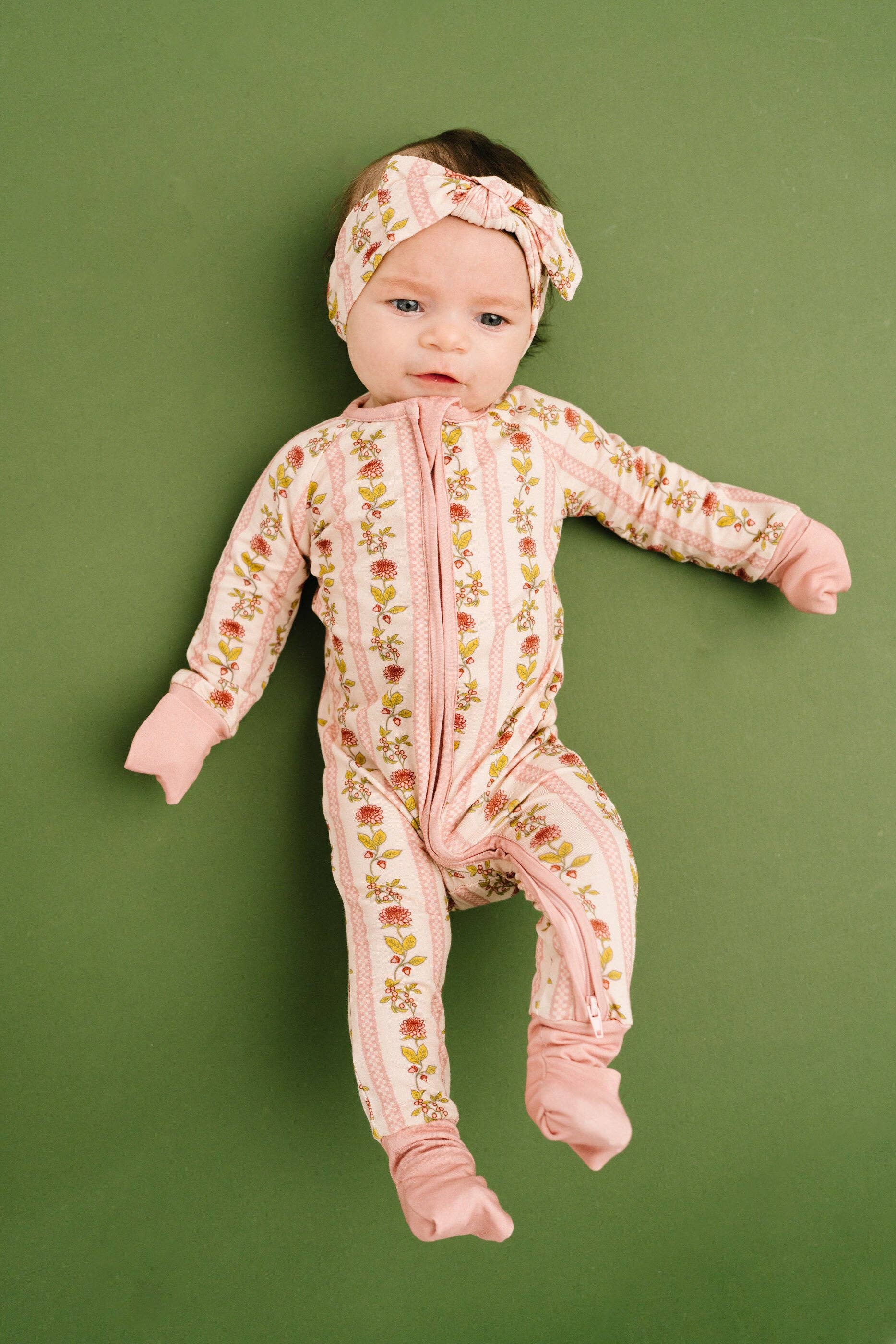 Baby Bamboo Sleeper: Vintage Floral Stripe