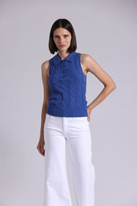 9820 Cotton Sleeveless Cable Polo