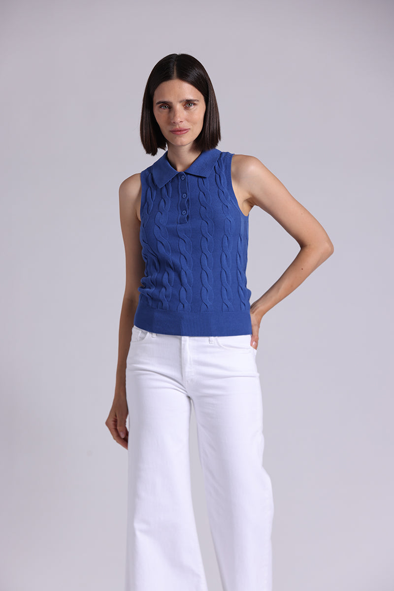 9820 Cotton Sleeveless Cable Polo