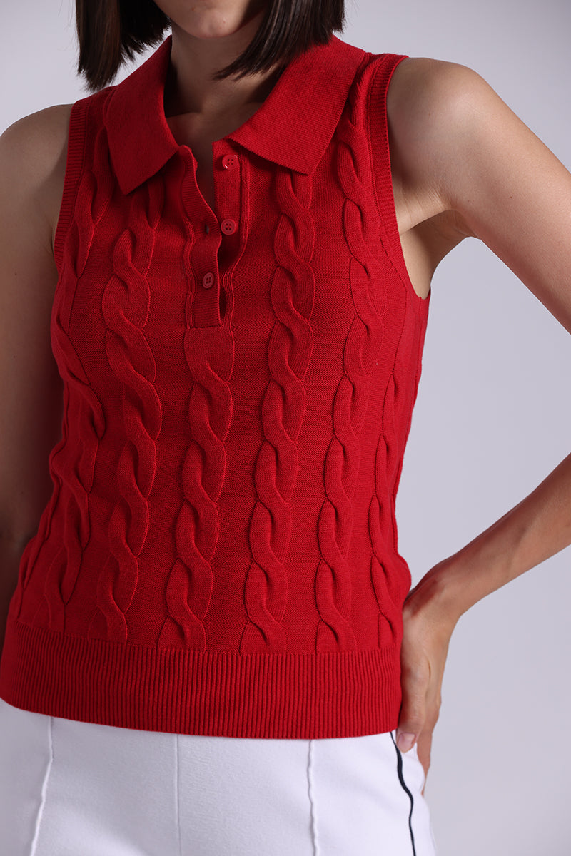 9820 Cotton Sleeveless Cable Polo
