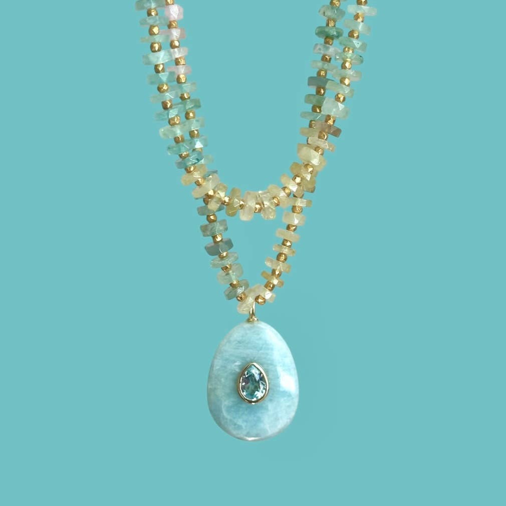 Heishi Sparkle Pendant Necklace Aquamarine