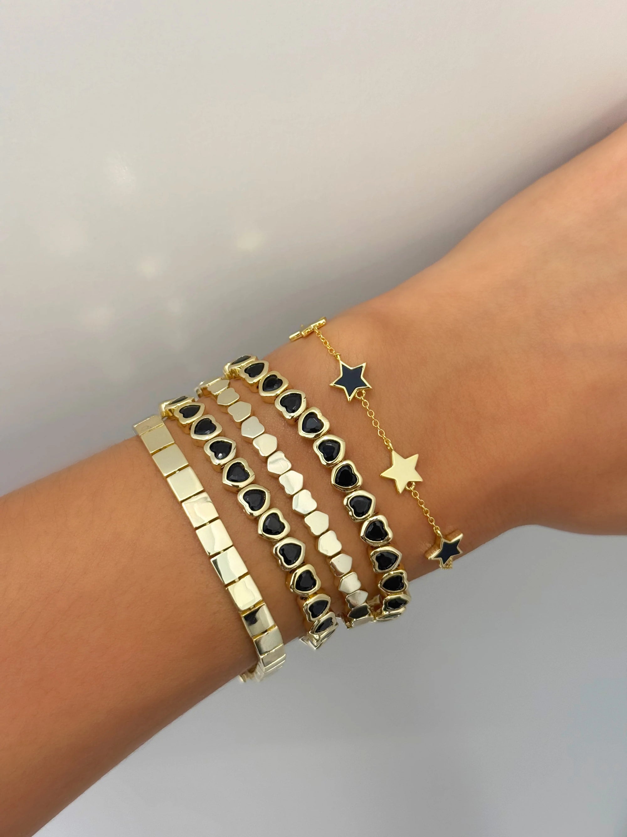 Black Hearts Bezel Stretch Bracelet