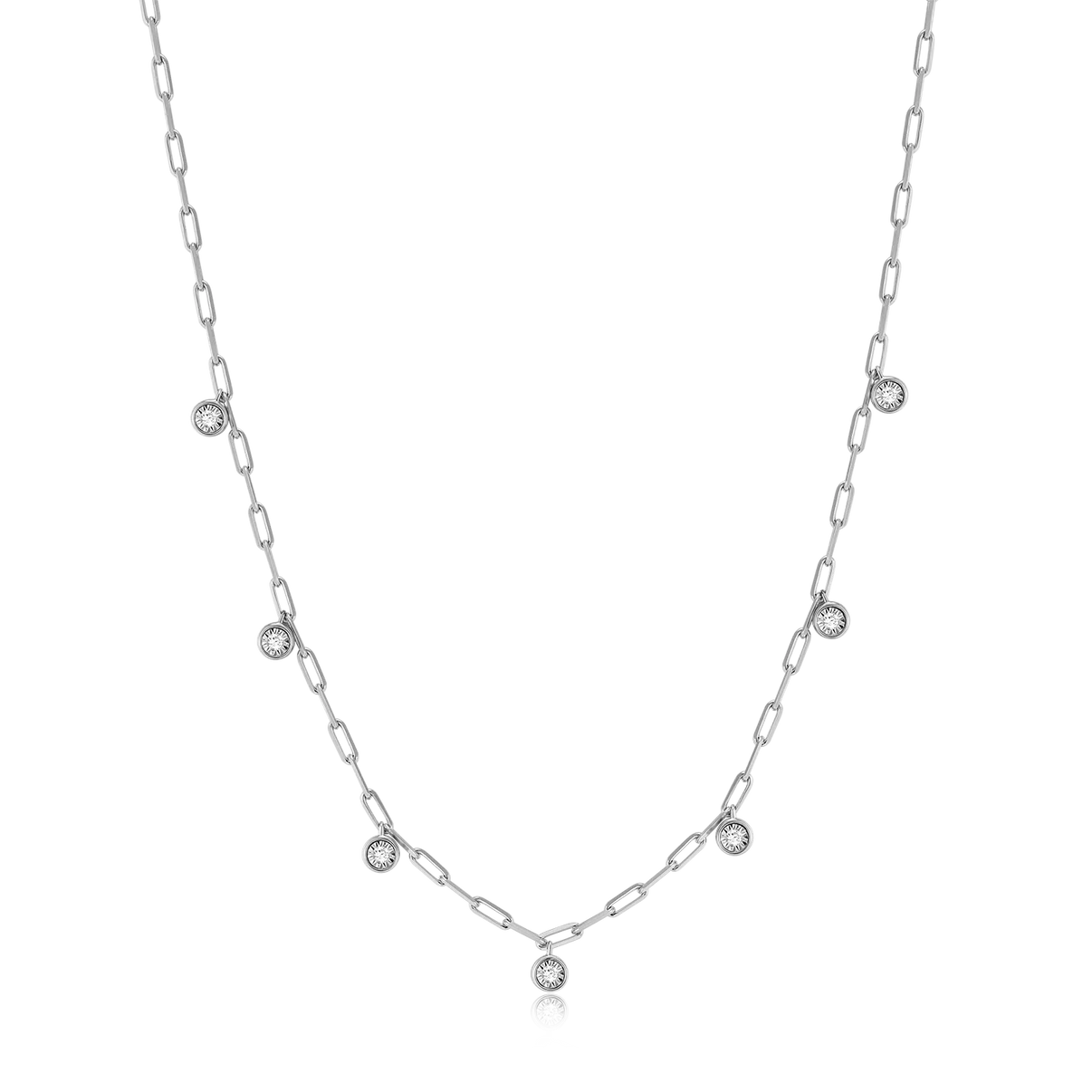 Diamond Dangle Station Paperclip Necklace