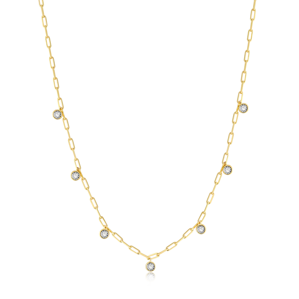 Diamond Dangle Station Paperclip Necklace