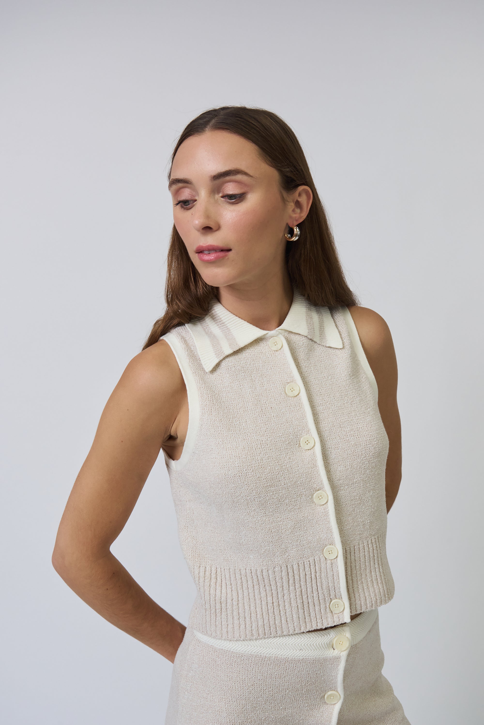 CELESTE TWEED YARN COLLARED TOP