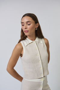 CELESTE TWEED YARN COLLARED TOP