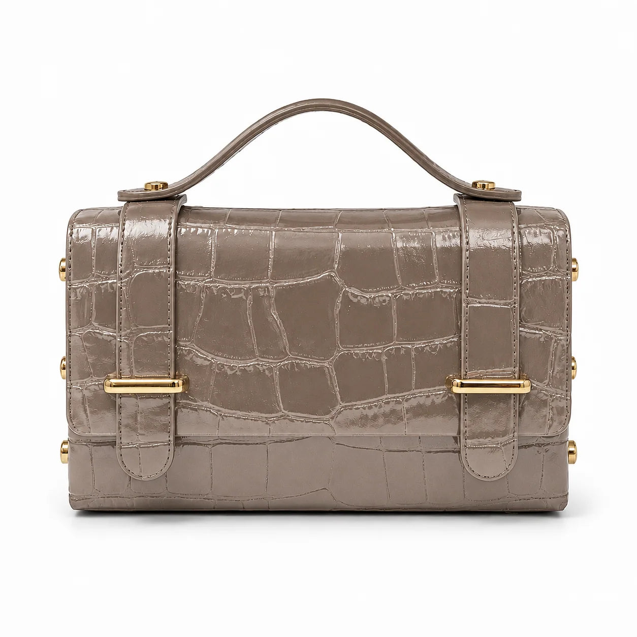 Croco Leather Handbag - Taupe