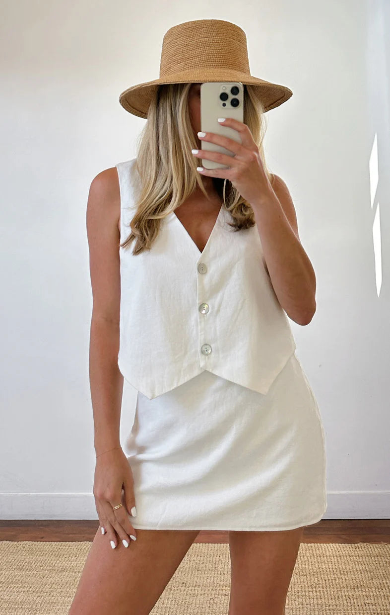 White Linen Vicky Vest
