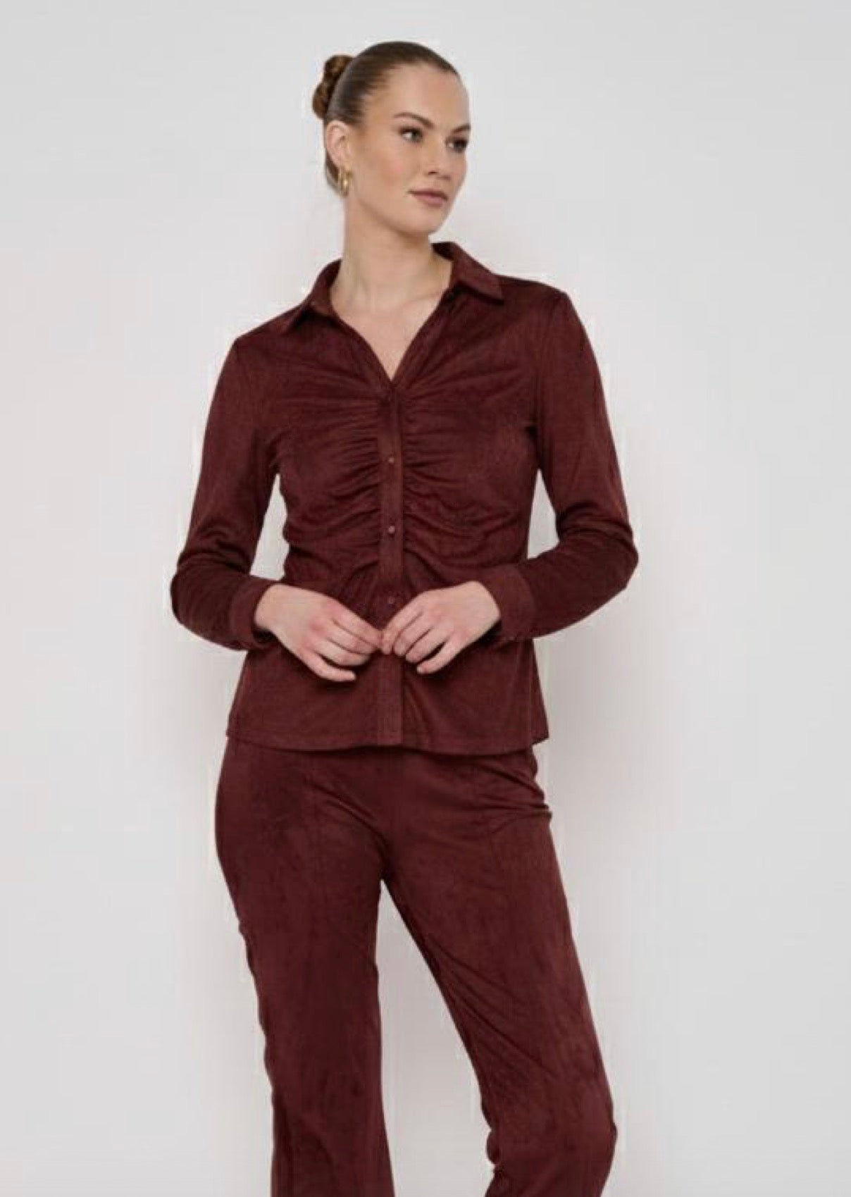 Maroon suede Scrunch Top
