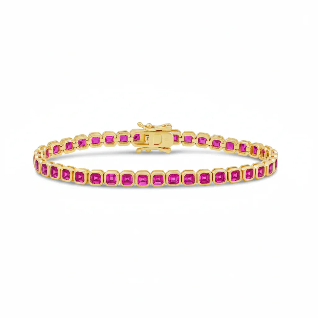 Color Stones Square Bezel Tennis Bracelet